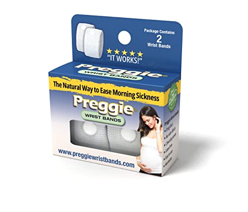 Image of Three Lollies Preggie Anti-Nausea Wristbands for Pregnancy, Acupressure Wristbands for Morning Sickness Support, Drug-Free for Travel & Motion Discomfort, Reusable, 1 Pair, Set of 2 Bands - White