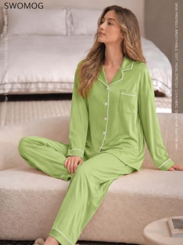 Image of SWOMOG Womens Pajamas Set Long Sleeve Sleepwear Button Down Nightwear Soft Cotton Pj Lounge Sets