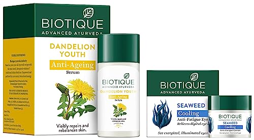 Image of Biotique Bio Dandelion Visibly Ageless Serum, 40 ml And Biotique Bio Seaweed Revitalizing Anti Fatigue Eye Gel, 15g