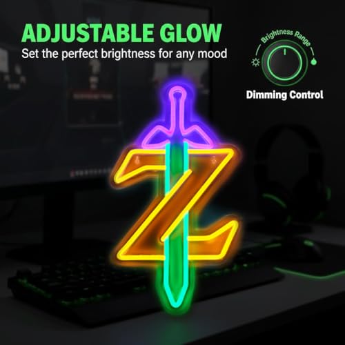 Image of Neon Sign LED Light, Master Sword LED Sign for Gaming Room Decor Gamer Gifts for Game Room Wall Bedroom Decor LED Neon Light for Game Fans (Yellow Z)