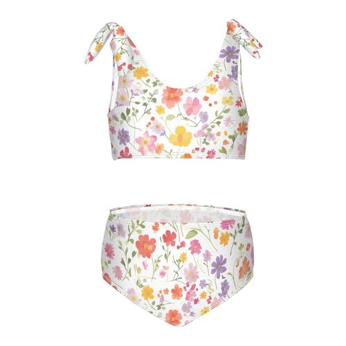 KLL Flowers Colorful Girls' Two Piece Bikini Sets Scoop Neck Swimsuits Swimwear Adjustable Shoulder Strap
