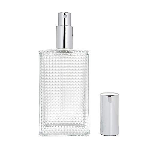 BEAUYK 100 ml (3.4 oz) Large Clear Thick Glass Empty Bottle, Gold/Silver Spray Perfume Bottle Atomizer Bottle Makeup Tool (Silver)