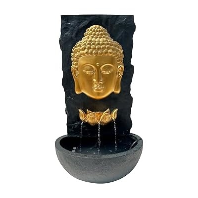 XBrand 30 in H Fiber Resin Wall Buddha Zen Outdoor Garden Water Fountain w/Warm LED Light, Gold
