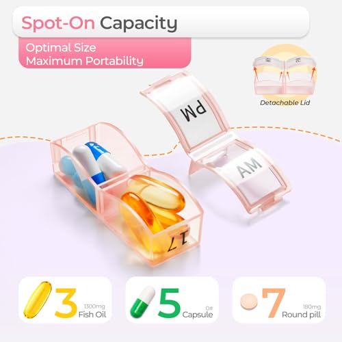Image of Colorwing Monthly Pill Organizer 2 Times a Day,Compact Pill Case (Pink) | Ultra-Compact, Pocket-Sized, Ultra-Light, Featherweight, Monthly Tracking, Daily Dose, Detachable Lid, Easy-Clean, BPA-Free