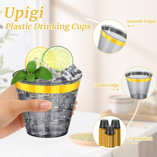 Image of 50 Pcs Gold Black Plastic Cups,9Oz Clear Disposable Cups with Gold Rim,Heavy Duty Clear Disposable Plastic Cocktail Glasses Tumblers Wine Cup for Party,Wedding,Birthday,Christmas