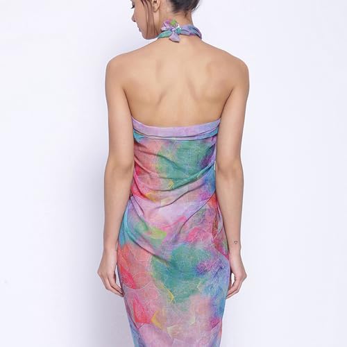 Image of EROTISSCH Women's Poly Georgette One-Piece Swimsuit Cover-Up Sarong, Made of 100% Polyester, Quick-Dry, Lightweight Beachwear for Girls with Adjustable Halter Neck, Suitable for Beach,Resort&Pool