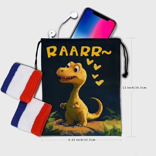Image of Nerxy Cute Dinosaur Gymnastics Grip Bag - Dino Grip Bags for Gymnastics Mini Gym Bag Prehistoric Animal Drawstring Storage Pouch Adjustable