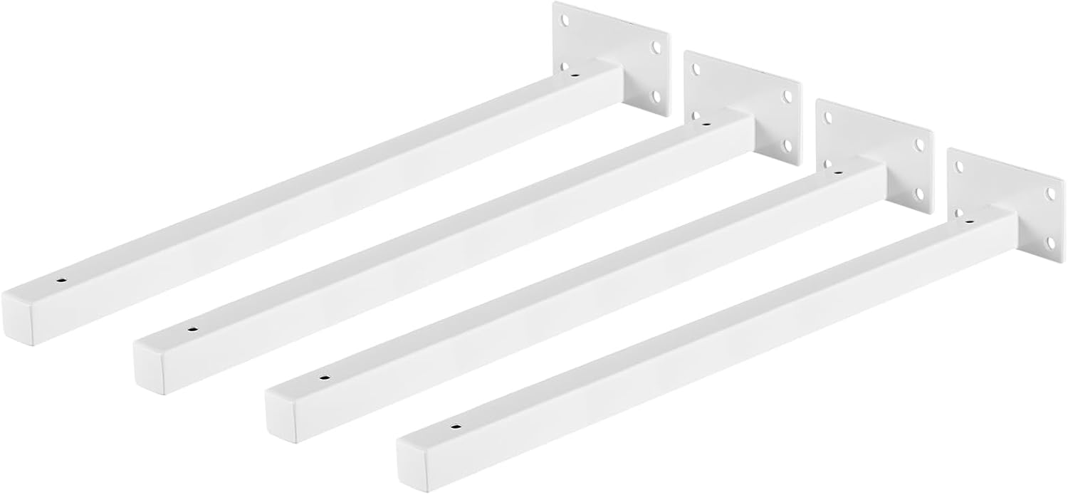 uxcell Floating Shelf Brackets, 4pcs 16"(400mm) Industrial Metal Brackets for Shelves Wall Mounted Shelf Supports, White