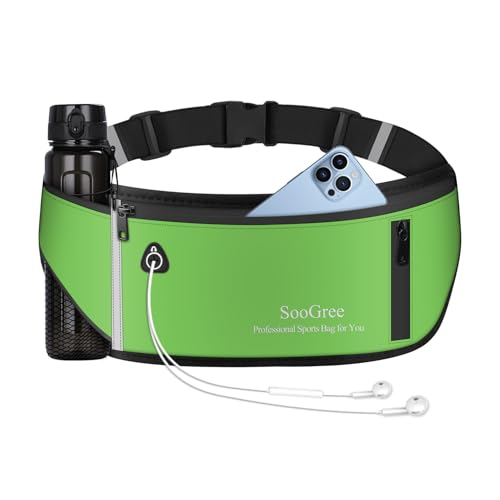 SooGree Slim Running Belt Fanny Pack, Resistant Waist Pack Money Belt Bag for Hiking Cycling Workout, Gym Phone Holder with Adjustable Strap (Green)