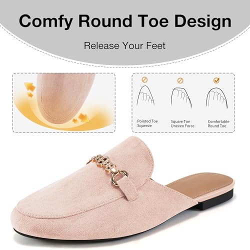 Image of Womens Mules Buckle Flats: Classic Suede Slip On Shoes Dressy Closed Toe Backless Slides Loafers 2026 for Business Work Office Casual