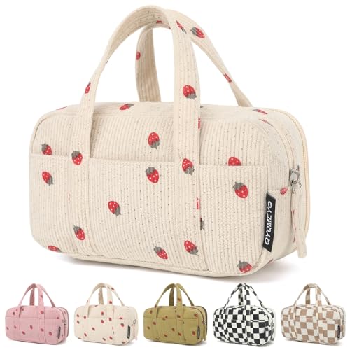 QYQMEYQ Large Pencil Case Pouch Extra Big Pencil Bags with Zipper Cute Corduroy Pencil Pouch with 5 Compartments Pen Bag Wide Opening Pencil Pouch Organizer Pencil Box for Teen Girls Adults