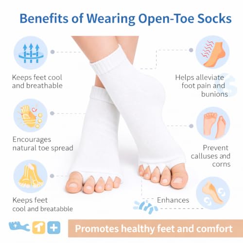 Image of Foot Alignment Orthopedic Cotton Socks for Men & Women | Five Toe Separator | Foot Pain Relief | Bunion Corrector | Plantar Fasciitis Support |Free Size | Black-White | 2 Pair | UK8-11