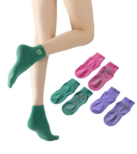 Cute Pilates Socks with Grips for Women Cute Grippy Socks for Yoga Dance Work out - 3 Pairs