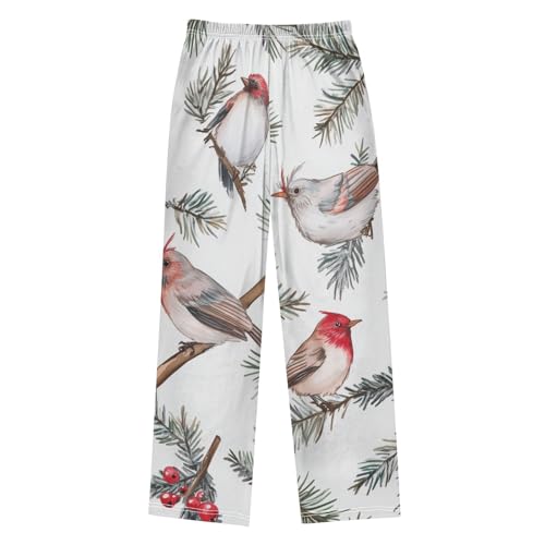 Winter Birds Berry Boys Long Pants Soft Trousers Elastic Waist Kids Lounge Bottoms with Pockets S-XL2