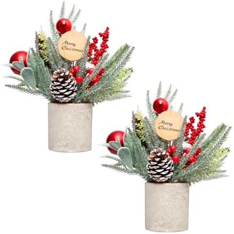 Biubumtu 2 Pack Small Christmas Trees, 13.8'' Tall Tabletop Mini Christmas Tree Decorations with Ornaments Pine Cone Berry Greenery for Christmas Room Indoor Decor Cover