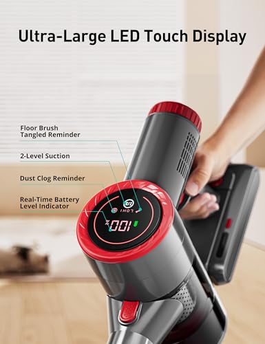 Image of Aspiron Cordless Stick Vacuum Cleaner,550W /55KPA Stick Vacuum for Home, LED Touch Display Screen, 2 Charging Ways,2 HEPA Filter, LED Headlight,Handheld Vacuum for Hard Floor, Carpets, Sofa, Car