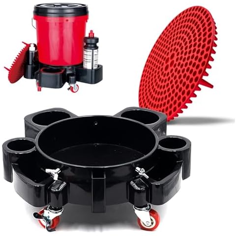 Bucket Dolly with Grit Trap,5 Gallon Rolling Bucket Dolly with 5 Rolling Swivel Casters,Removable Bucket Dolly for Car Wash Professional Detailing for Car Washing Detailing Smoother Maneuvering Cover