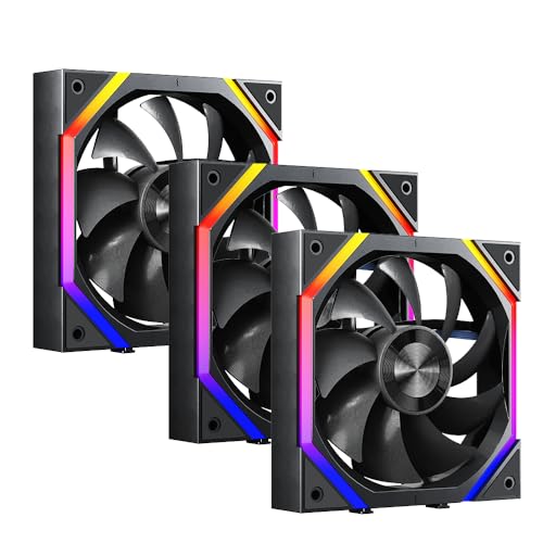 Image of SR120 X3 Fans,120mm ARGB and PWM Case Fan,Axle Core Double Ring CD Pattern Module,Daisy-Chain 5V ARGB Fans 120mm Triple Pack Suitable for Computer Case (Black)