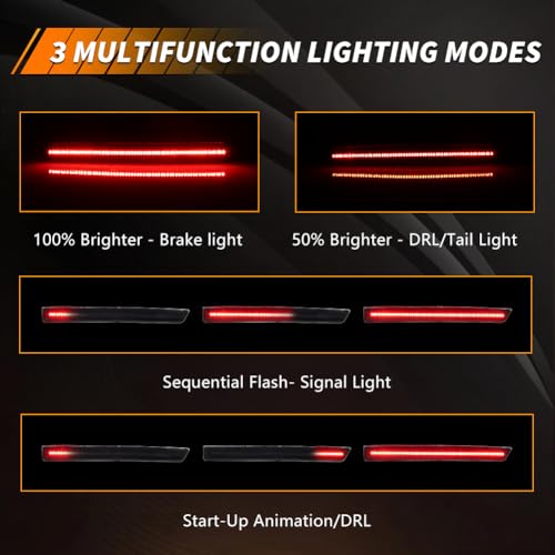 Image of Rear Bumper Reflector Compatible with Fo-rd Must-ang 2013 2014, [DOT] [IP67 Waterproof] Red LED Rear Bumper Reflector, Replace OEM #DR3Z15A448A, 1 Pair, Smoked Lens