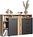 Produktbild trendteam smart living  Esteban - Highboard - Grau/Eiche - TV-Kommode mit 2 Türen (li./re. verstellbar), 4 Schubladen, 5 offenen Fächern und 1 Einlegeböden - (BxHxT) 168 x 101 x 38 cm - für 65" TV