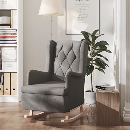 Sufrk Sillón con Patas mecedoras Madera Maciza Caucho Tela Gris Claro Butacas PequeñAs para Habitacion