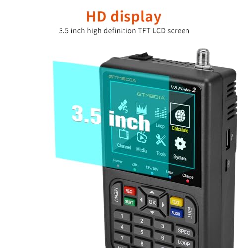 Image of GT MEDIA V8 Finder2 Satellite Finder Digital FTA DVB-S /S2 /S2X Signal Measuring Meter Detector Receiver LCD Screen for Adjusting Sat TV Dish with Backpack(Gray)