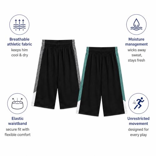 Image of Pro Athlete Boys Shorts Sets - 4 Piece Dry Fit Short Sleeve Crewneck Graphic Tee and Performance Shorts for Boys (Sizes 8-16)