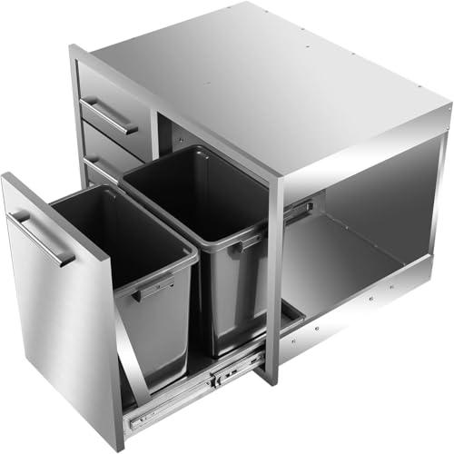 Outafurnia XIAO-065-01 Outdoor Kitchen Drawer Combo 28 Inch W X 19.6"D X 20.1 Inch H,Access Trash Drawer Combo thumb #4