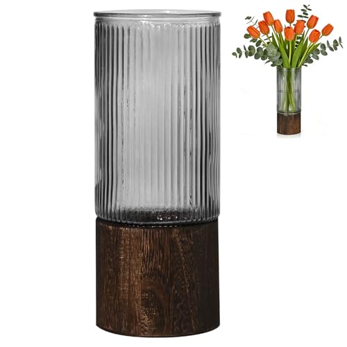 Jarrón de cristal estable que no vuelca con base protectora de madera 2
