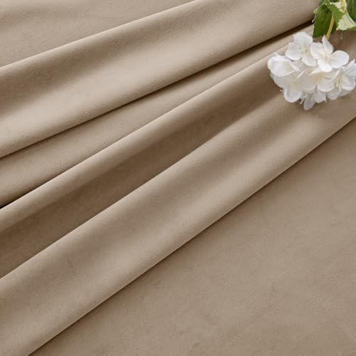 Image of MIULEE Velvet Curtains 50W x 108L 2 Panels Camel Beige Blackout Curtains | Luxury velvet fabric, pinch pleat design, back tab hooks, thermal insulated, blackout light blocking, for living room bedroom