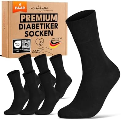 sockenkauf24 Diabetikersocken ohne Gummibund & ohne Naht 97% Baumwolle (6 Paar) Diabetiker Socken mit Komfortbund für Damen & Herren