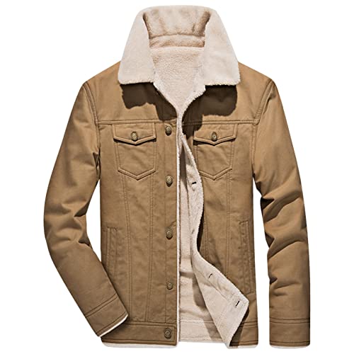 Veste d'hiver en coton pour homme à revers doublé en sherpa et boutons