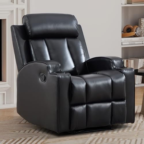 Sillón reclinable manual cuero sintético negro miniatura 1