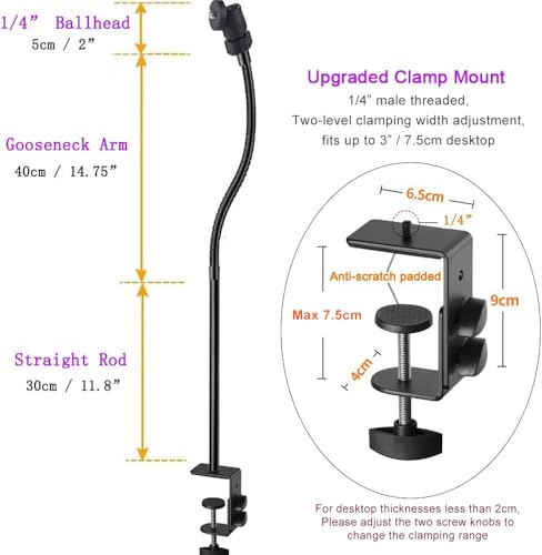 Soporte para cámara web Logitech y brazo de cuello de cisne ajustable para teléfonos de escritorio 3