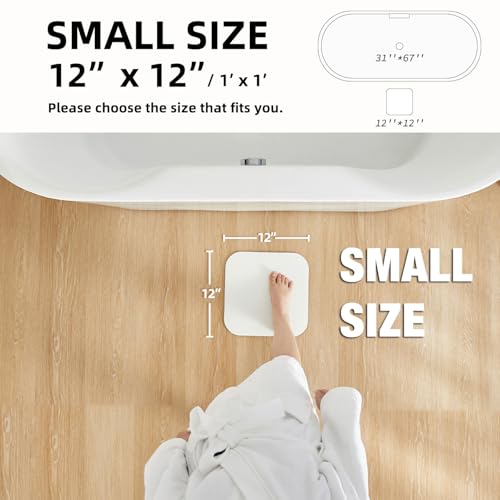 Small Bathroom Mat Quick Dry, Bathroom Rugs Non Slip Washable Thin Absorbent Bath Mat Fits Under Door Bathroom Floor Mat Perfect for Bath, Shower, or Sink 12"x12"/1'x1‘ White