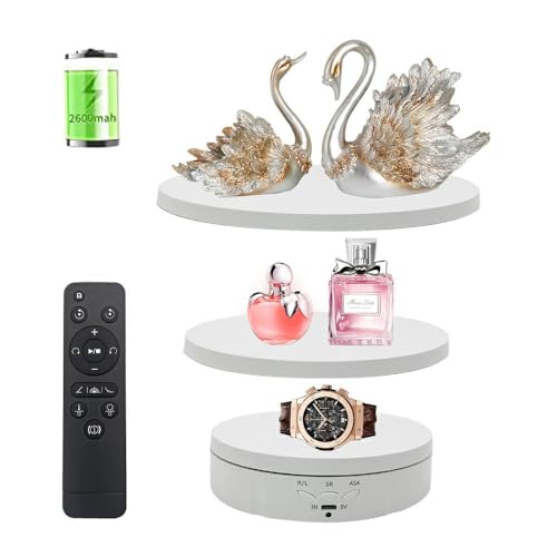 3 in 1 Rotating Display Stand with 5.9/7.08/8.66 inch Replacement Cover, 360 Degree Rotating Display Stand with Remote Control for Photography Products and Video Show,Max Load 22Lbs-White