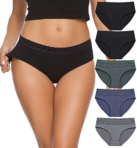 Image of Hipster Panties for Women Underwear Lace Bikini Hip-huggers Panties 5 Pack