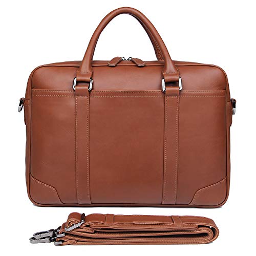 Texbo Full Grain Leather Briefcase Laptop Case 15.6 Inch| Leather Laptop Travel Case Cross Body Messenger Bag Briefcases for men| Laptop Shoulder Bag for Men| Messenger Bags Men Satchel Handbags|Brown - Thumbnail 2