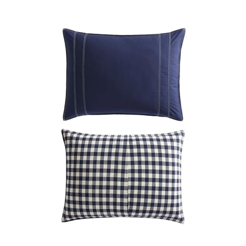 Image of Eddie Bauer - Twin Comforter Set with Sham, Cotton Reversible Bedding, Medium Weight All-Season, Dorm Room Essentials, Kingston Navy
