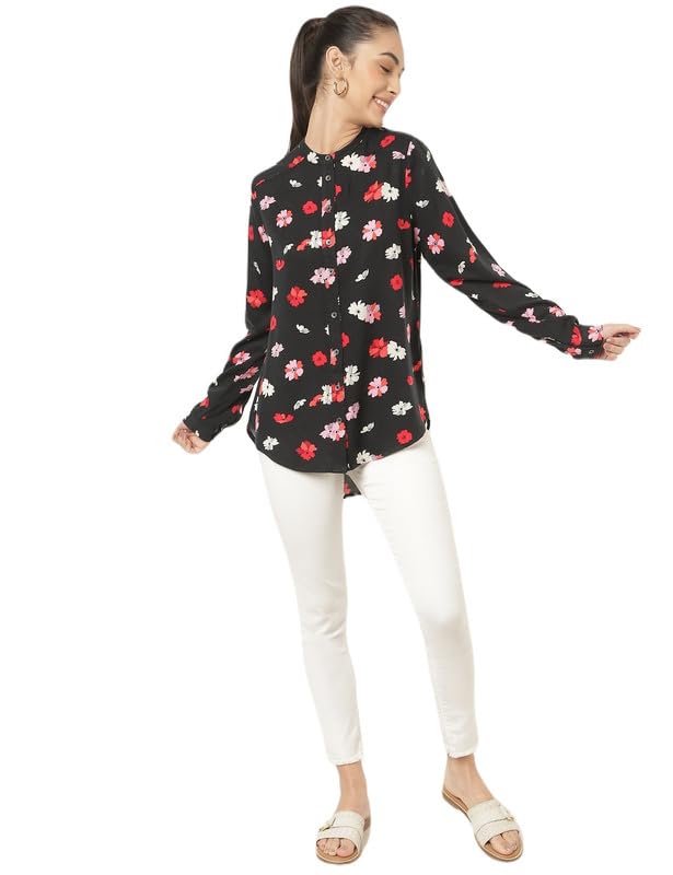 marks & spencer Womens Floral Viscose Mandarin Collar Regular Fit Shirt-picture-13