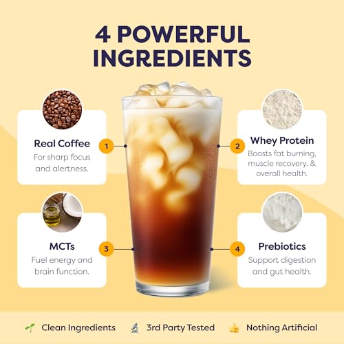 Image of Javvy Protein Iced Coffee - Premium Whey Protein & Iced Coffees, 100% Natural Cold Brew, Zero Artificial Flavors & Sweeteners, 80mg Caffeine, No Added Sugar, 20 Servings, Choc Peanut Butter, 1 Pack