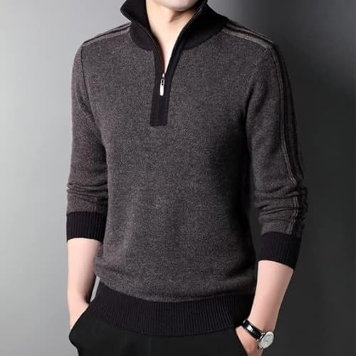 Walnut Men's Cashmere Sweater Winter Zipped Stand Collar Wool Extra Thick Pullover Loose Casual Knitted Bottoming (Color : As Shown, Size : Xxx-Large) #TOP3