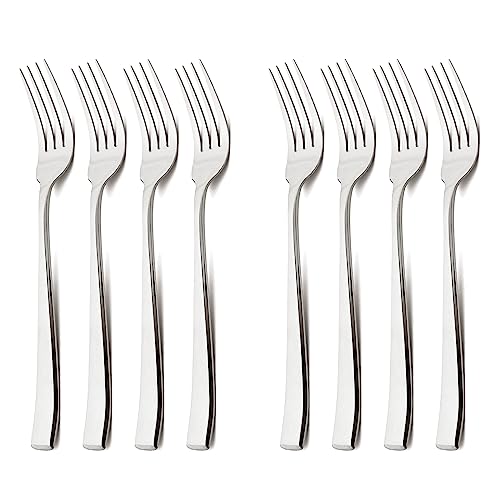 Snplowum 18/10 Stainless Steel Table Forks, Mirror Finished & Dishwasher Safe, Modren Dinner Forks Kitchen Cutlery Fork (8.26-inch, Set of 8, Silver)