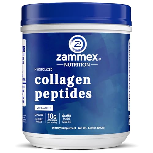 Zammex Premium Collagen Peptides Powder Unflavored,Hydrolyzed Proteins Types I & III, Supports Hair, Skin, Nails, Joints, Grass Fed, Non-GMO, Gluten-Free,Paleo & Keto Friendly,60 Servings