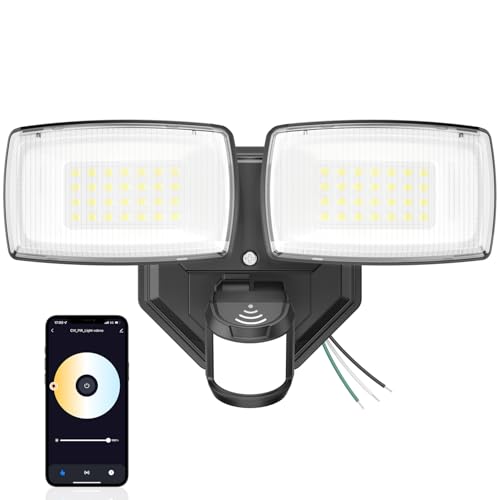 Image of Onforu 32W 2 Head Smart LED Security Lights, 3200LM Motion Sensor Outdoor Lights Hardwired, 2700K-6500K, APP Control, WiFi Alexa Motion Detector Light for Outside, IP65 Waterproof Flood Lights(Black)