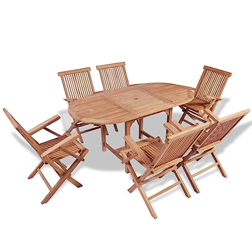 HEFZGDB 7-TLG. Garten-Essgruppe Teak Massivholz Gartenstühle...