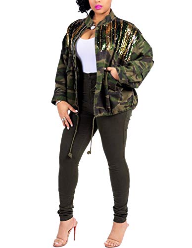 Salimdy Women Camo Casual Jacket Camouflage Long Sleeve Pockets Lightweight Army Military Zipper