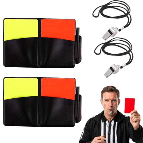 Stück-Set Schiedsrichter Set Edelstahl Schiedsrichter Pfeife praktische Schiedsrichter Karten kompaktes Schiri Set mit Gelbe und Rote Karte Fußball professionelles Zubehör für Sportwettkämpfe und