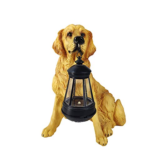 Simulation de paysage haut de gamme avec statue chiot résine et lumière solaire LED