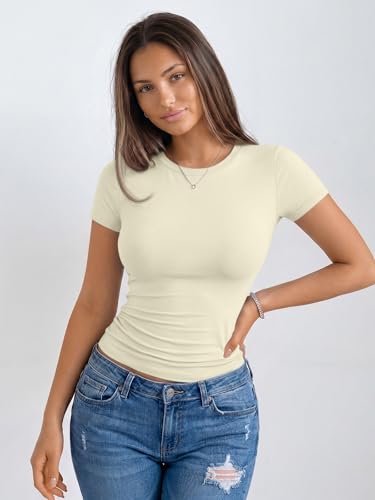 Image of Trendy Queen Womens Basic T Shirts - Stretchy Soft Slim Fit Short Sleeve Y2k Cute Summer Crop Workout Tops